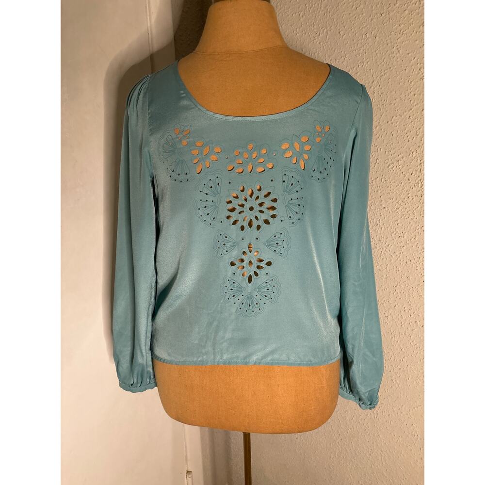 Xhilaration Women's Blue Cut Out Blouse XS Bohemian Castlecore Corporate Siren